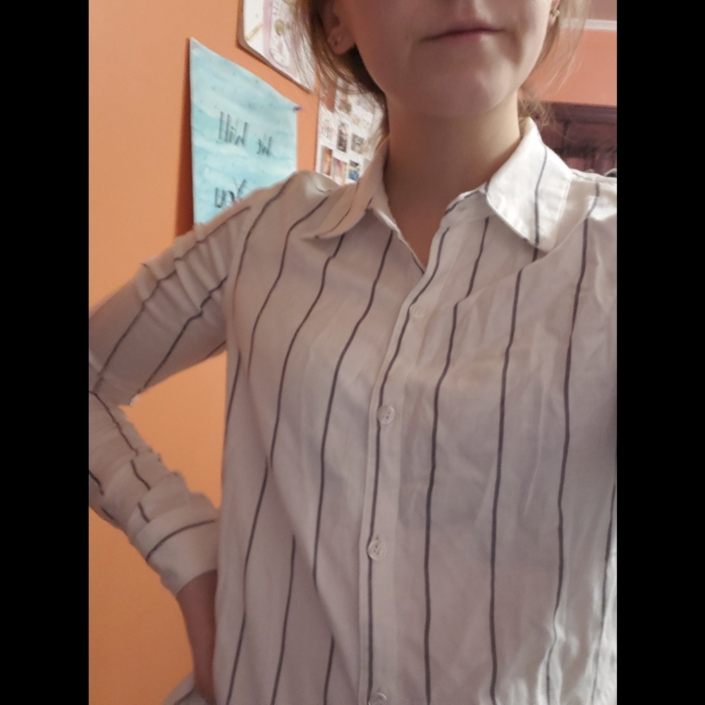 White pin stripe button up